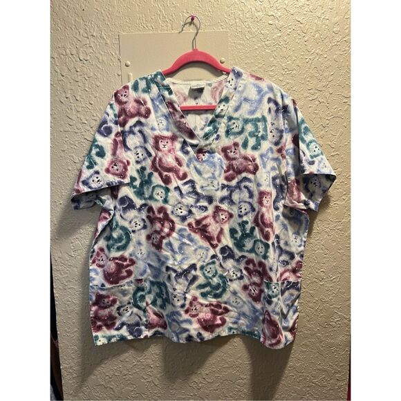 Fundamentals By White Swan Teddy Bear Patterned Scrub Top Woman’s Size 2XL - Picture 1 of 9
